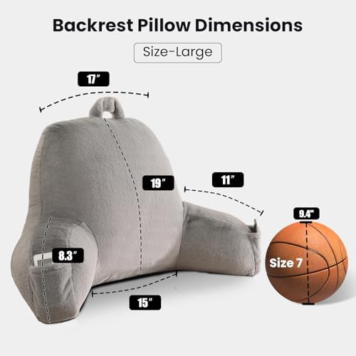 Large Plush Backrest Pillow for Sitting in Bed,Faux Fur,Gray