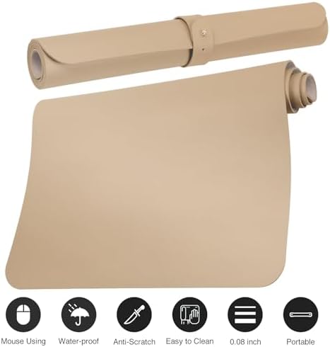 Boutilon Leather Desk Pad Protector,Non-Slip Mouse Pad,Laptop Desk Pad,Office Mouse Mat,Waterproof Leather Desk Blotter,Desk Writing Pad for Office and Home (XXL-Beige,47.2"x 17")