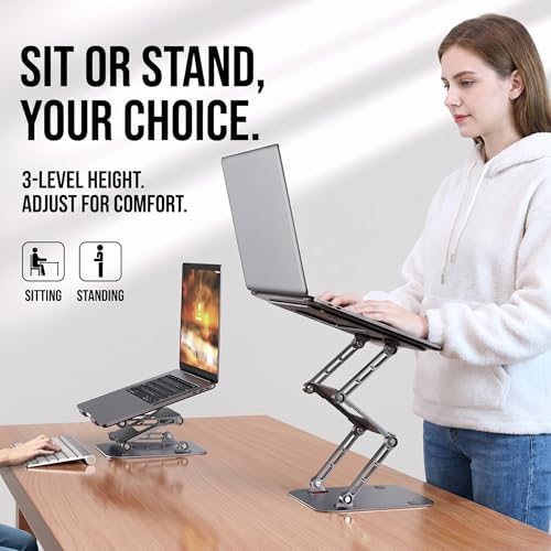3-Tier Height-Adjustable Laptop Stand, All-Metal Dual-Bar Anti-Slip Heat-Dissipating Notebook Stand for MacBook Pro/Air (10-17"), Tablet, Gaming, Office, Home, Drawing - Silver