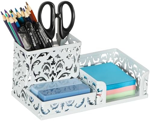 EasyPAG Desk Organizer with 3 Compartment for Pencil Sticky Note Holder and Office Accessories,White