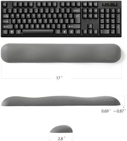 UnivoColors Design-Wave Keyboard Wrist Rest, Artificial Sheepskin+Memory Foam+Ergonomic+Anti-Slip Gel, Resilience Support During Work and Gaming,Keyboard Accessory,Grey