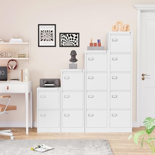 SISESOL 5 Drawer File Cabinet with Lock,White Narrow Vertical File Cabinet Five Drawer,Tall Office Filing Cabinets,Metal Filing Cabinets for Home Office,Fit A4,Legal,Letter Size,-Assembly Required