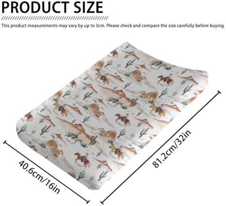 Watercolor Western Cactus Horse Mountain Baby Changing Pad Cover, Unisex Western Theme Nursery Diaper Changing Table Pad Mat Sheet for Boys Girls-16x32