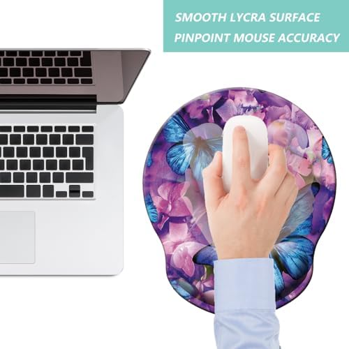 Mouse Pad with Wrist Support, Ergonomic Mouse Pad with Memory Foam Wrist Rest Cushion, Non-Slip Rubber Base Gaming Mice Pad for Home Office Computer Laptop, Butterfly Flowers