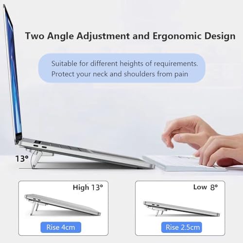 2PCS Metal Mini Foldable Laptop Stand, Portable Computer Keyboard Riser with 2 Adjustable Angles, Self-Adhesive Invisible Notebook Stand and Keyboard Lift for Desk (Silver)