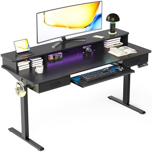 Electric Standing Desk with Keyboard Tray, 63x24 Inches Height Adjustable Stand up Desk with 2 Drawers, Ergonomic Sit to Stand Table with Storage Monitor Stand, Black