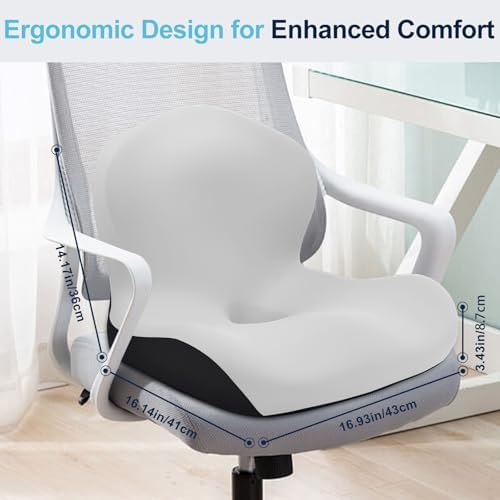 Seat Cushion, Office Chair Cushion, L-Shaped Ergonomic Car Seat Cushions, Memory Foam Chair Cushion, Lumbar Support Pillow for Wheelchair, Car, Home, Office, Desk, Light Gray