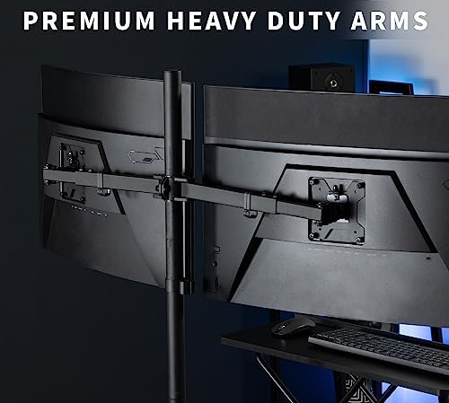 VIVO Premium Dual Ultra Wide LCD LED 27 to 38 inch Monitor Desk Mount, Heavy Duty C-clamp, Extra Tall Pole, Adjustable Telescoping Arms, Flush Wall Setup, Fits 2 Screens, Black, STAND-TS38C-T