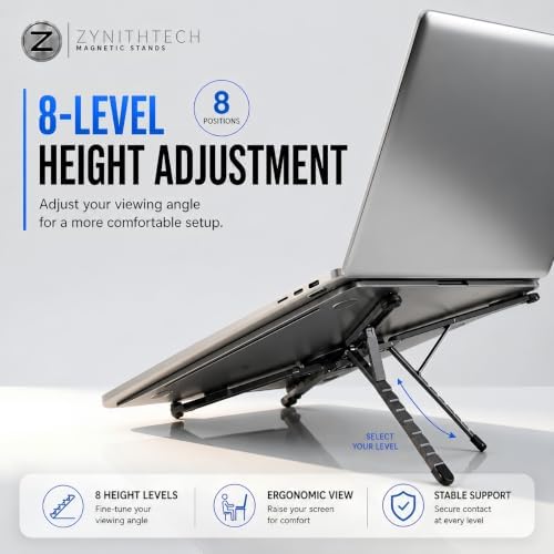 Upgraded Magnetic Laptop Stand for Desk, 4-in-1 Foldable Computer Stand, N52 Strong Magnetic Riser with Portable Holder for MacBook, iPad, Office & Travel (Gunmetal Gray)