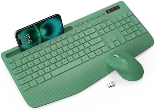 Wireless Keyboard and Mouse Combo - Full-Sized, Ergonomic Wrist Rest