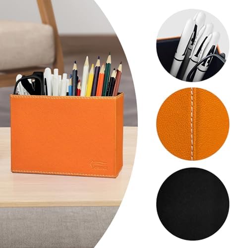 Pen Pencil Holder Cup Container PU Leather Desk Organizer Stand Decor Brush Scissor Decoration Office Home School