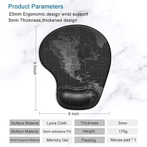 ITNRSIIET Ergonomic Mouse Pad with Gel Wrist Support Small Wrist Rest Smooth Surface Non-Slip PU Base Comfortable Office Supplies Pain Relief, 8.7 x 7.2 inches, Map