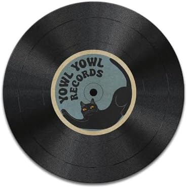 Non-Slip Round Mousepad, WIRESTER Black Cat Yowl Yowl Records Mouse Pad for Home, Office and Gaming Desk