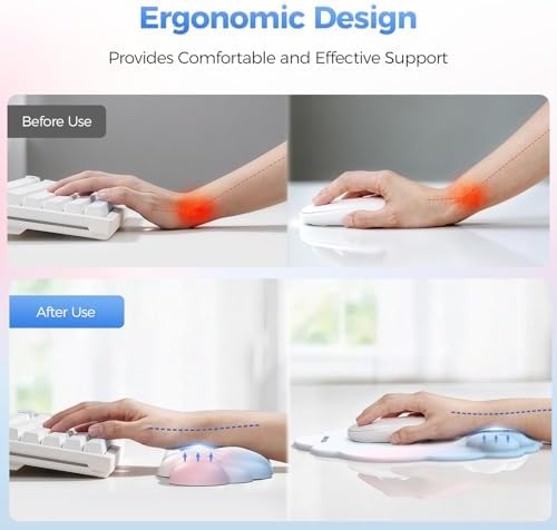 TECKNET Cloud Wrist Rest & Ergonomic Mouse Pad, Cloud Keyboard Wrist Rest with Non-Slip Base, PU Leather Memory Foam Wrist Pad for Keyboard and Mouse, Pain Relief for Typing, Gaming, Rainbow