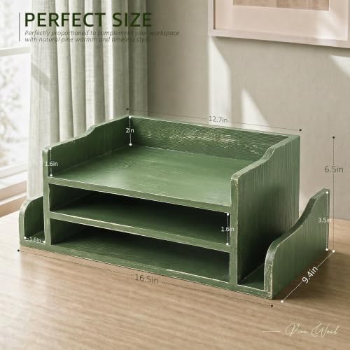 Wood Desk Organizer: File Organizer for Office Desk & Study, Green