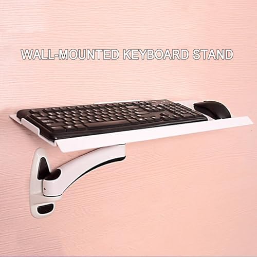Keyboard Tray Wall Mount, Wall Mount Typing Platform, Sit-Stand Keyboard and Mouse Tray, Tilt, Full Motion Swivel, Holds Up to 8KG, Fits Standard Gaming Keyboar,White-45cm