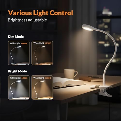 LEPOWER Clip on Light, Book Reading Lamp for Desk, Bed Headboard and Dorm