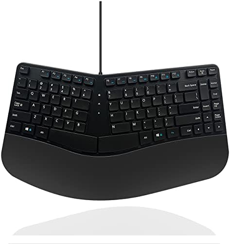 MCSaite Wired USB Compact Ergonomic Keyboard - Split Keyboard with Cushioned Wrist and Palm Support - 15.9x8.66x1.18 inches - Black - US English