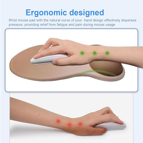 Ergonomic Mouse Pad with Gel Wrist Support, Comfortable Wrist Rest Mousepad with Non-Slip PU Base for Pain Relief, Desk, Home & Office(Brown)