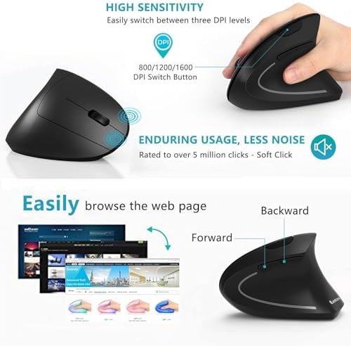 Lekvey Ergonomic Mouse, Rechargeable Vertical Wireless Mouse, Comfort Grip