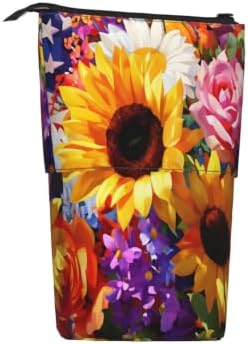 Sunflower Flower and American Flag Standing Pencil Case