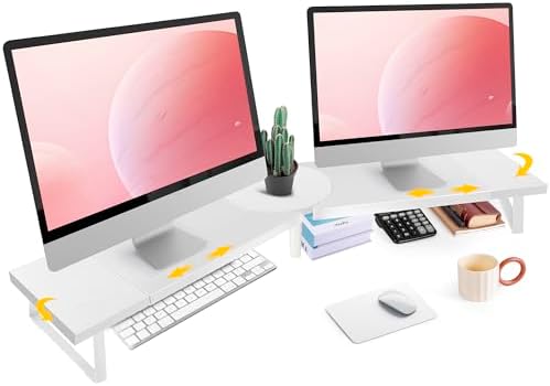 Across-Star Dual-Monitor Stand for Desk - Large Adjustable Length and Angle Riser for 2 Monitors, Double Computer Desktop Organizer, Shelf for TV, Laptop, Printer