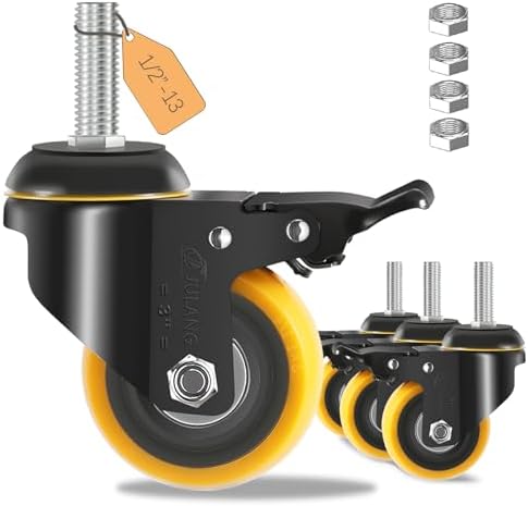3 Inch Stem Caster Wheels 1/2" Threaded Casters Set of 4 Heavy Duty