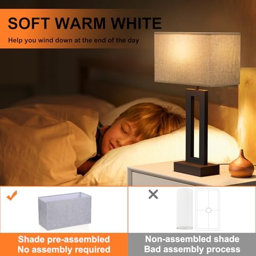 Seealle Nightstand Table Lamps for Bedrooms Set of 2 - Touch Bedside Lamp with USB C+A, 3 Way Dimmable Living Room End Tables 2, Modern Night Stand Bed Side Guest Room(Grey) B. Grey