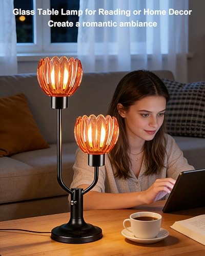 Lightdot Mid Century Modern Flower Table Lamp for Living Room Pink Dimmable