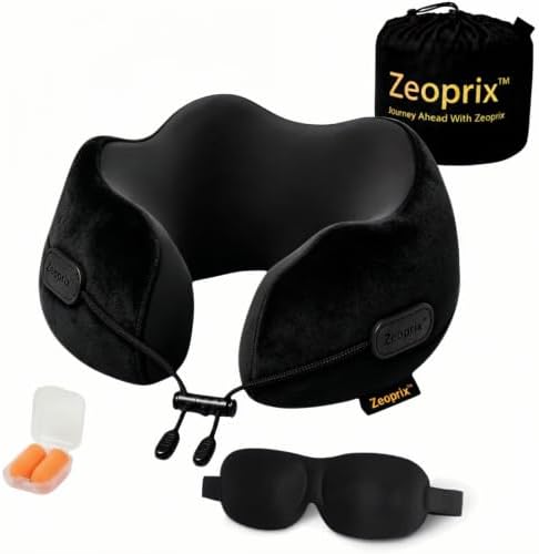 Memory Foam Travel Neck Pillow for Airplane, Neck Support, Black