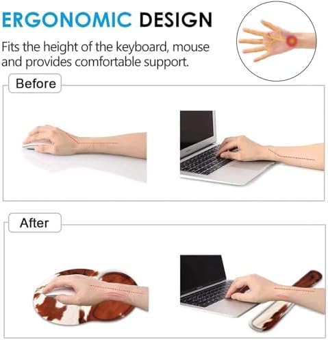 Keyboard Wrist Rest and Mouse Pad Wrist Support Set with Coaster,Comfortable for Easy Typing,Pain Relief,Memory Foam Keyboard Pad Set for Laptop Mac,Cowhide Farm Animal Skin Leopard Brown Cow
