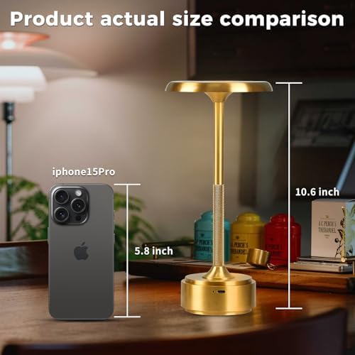 Cordless Rechargeable Modern Metal Table Lamp, Touch Dimming, 3-Color