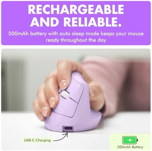 X9 Performance Wireless Vertical Ergonomic Mouse - (BT + 2.4Ghz) - Click in Comfort - Up to 4000 DPI, 6 Button, Rechargeable - Bluetooth Ergonomic Vertical Mouse Wireless - for Mac and PC - Purple