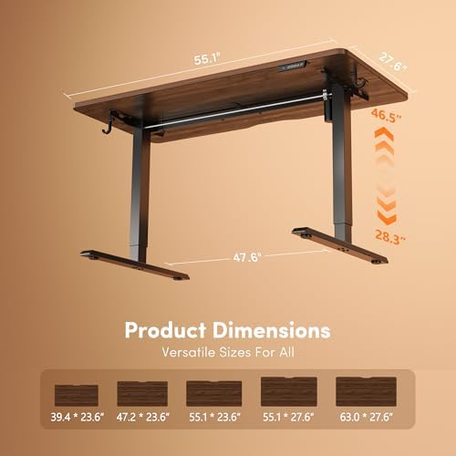 FEZIBO Standing Desk 55 × 28 Inch Electric Height Adjustable, Black Walnut