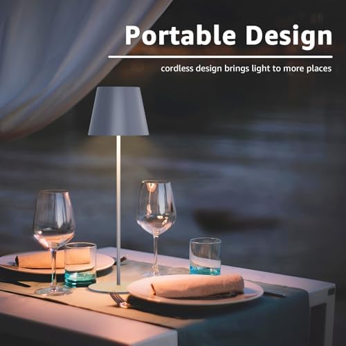 uuffoo 2 Pack Cordless Table Lamp Rechargeable 5000mAH Battery Operated Lights Touch Control LED Portable Desk Lamps 3 Color Dimming for Outdoor Coffee Bedroom Kitchen (Gray)