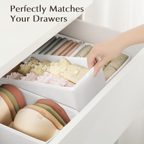 DIMJ Drawer Organiser System, Drawer Organiser, Foldable Storage Box, Fabric, Drawer Inserts for Wardrobes, Wardrobe Organiser for Trousers, Clothes, Set of 4, White