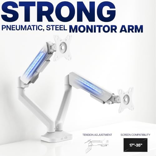 VIVO Dual Pneumatic Arm Ultra-Wide Monitor Mount for up to 35 inch Screens, Holds 26.4 lbs per Arm, Desk Mount Monitor Stand for 2 Ultrawides, White, STAND-V200OW