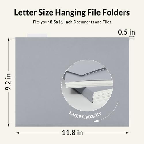 SUNEE 25 Pack Hanging File Folders, Gray Folders, Hanging File Folders Letter Size with 1/5-cut Tabs, Stay Organized for Your Home and Office Bulk File and Documents