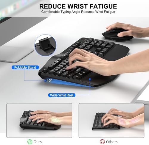 Wireless Keyboard and Mouse Combo, 2.4G Ergonomic Wave Keys(Black)