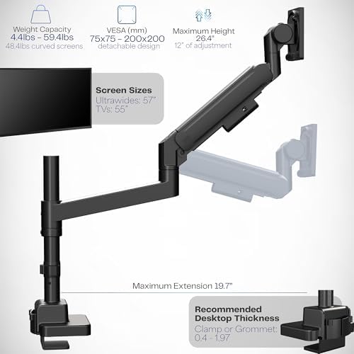 VIVO Heavy Duty Ultrawide Monitor Arm with Pole, 57 inch Screens up to 59.4 lbs, Desk Mount TV and Monitor Stand Designed for Samsung Odyssey Ark, Neo G9, ViewFinity S9, and More, Black, STAND-GT57T