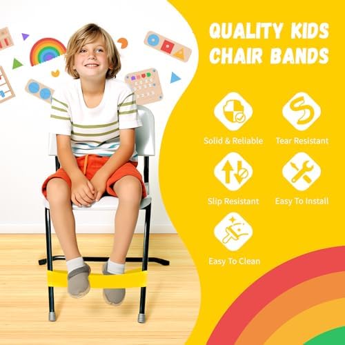 16 Pack Chair Bands for Kids with Fidgety Feet, ADHD Tools for Kids, Improve Focus & Reduce Restlessness, Chair Bands for Sensory ADHD ADD Autism - Classroom & Home Must Haves (Yellow)