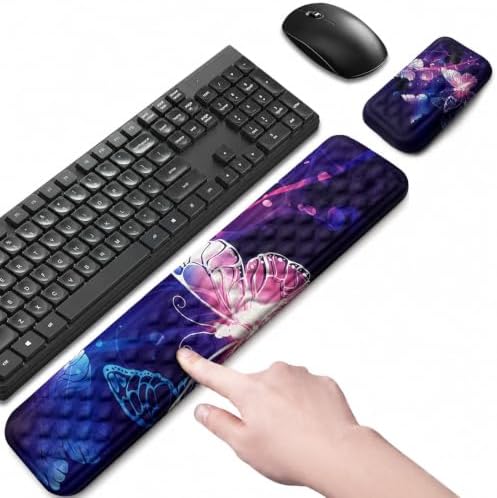 Keyboard Wrist Rest Mouse Wrist Support, Memory Foam Wrist Rest Pad for Computer Laptop, Ergonomic Wrist Cushion Support for Typing Pain Relief, Gaming Home Office, Butterfly