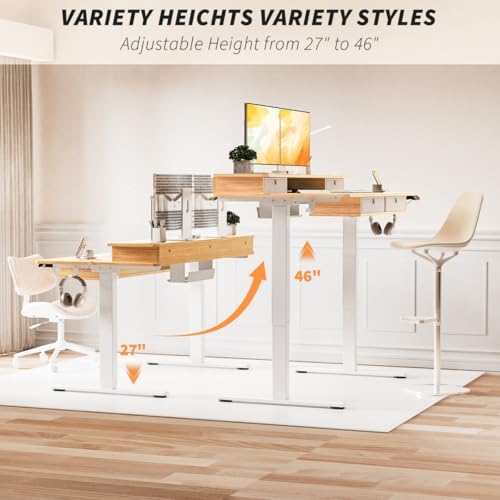 Kingant Electric Standing Desk with 4 Drawers, Height Adjustable 63"x 30"