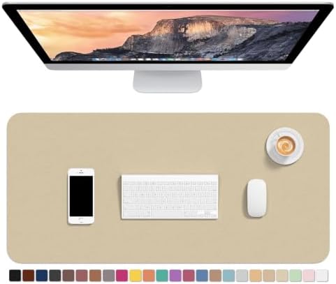 Hsurbtra Desk Pad, 30" x 14" PU Leather Desk Mat, XL Extended Mouse Pad, Waterproof Desktop Blotter Protector, Non-Slip Ultra Thin Large Laptop Keyboard Writing Mat for Office Home, Beige