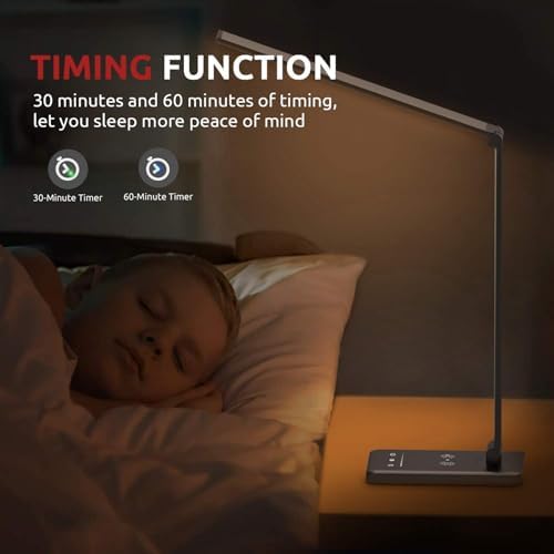 LED Desk Lamp with Wireless Charger, USB Charging Port, Eye Care