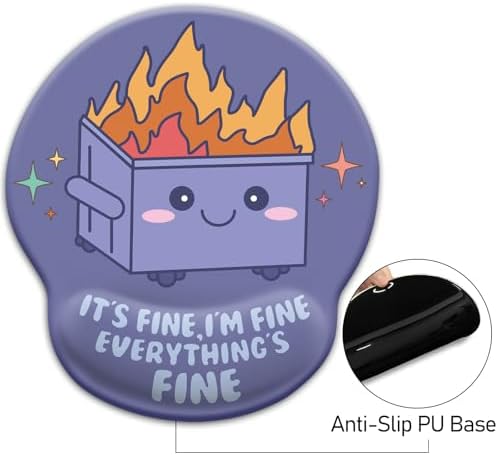 Blusabaca Dumpster on Fire Mouse Pad Wrist Rest, Purple Desk Decor Gifts