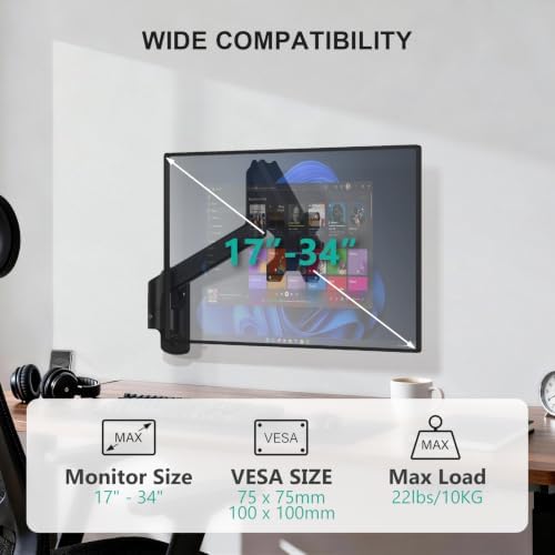 WALI Single Monitor Wall Mount for 17-34 inch Computer Screens，up to 22 lbs