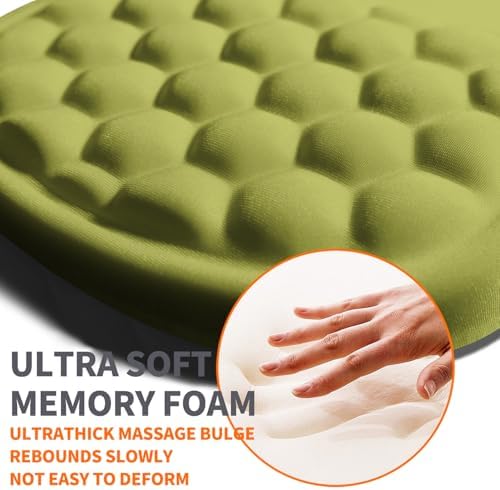 Ergonomic Joint Wrist Support Mouse Pad with Memory Foam Cushion Massage Bump, Carpal Tunnel Pain Relief Mousepad Slope Design for Wrist Rest, 11.8x7.9 in, Khaki Green