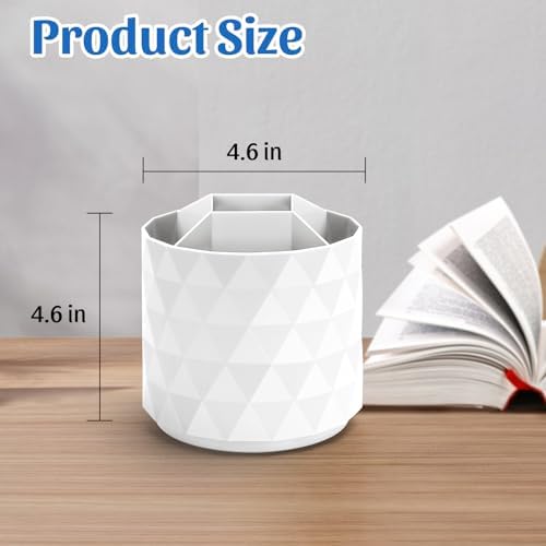 minimaliving Desk Organizer,Sparkling Diamond-like Pen Holder for Desk 360°Rotating Office Accessories,Pencil Cup with 5 Compartments Storage Box Caddy for Office,School,Home,Art Supply(White)