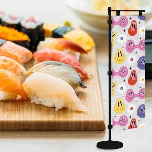 Happy Faces Daisy Deluxe Desk Flag Set, 12 x 4 Inch Miniature Table Flag with 14" Pole & Stand Base